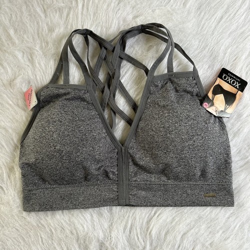XOXO Wirefree Sports Bra Womens Size 2X Grey Strappy Back Wireless