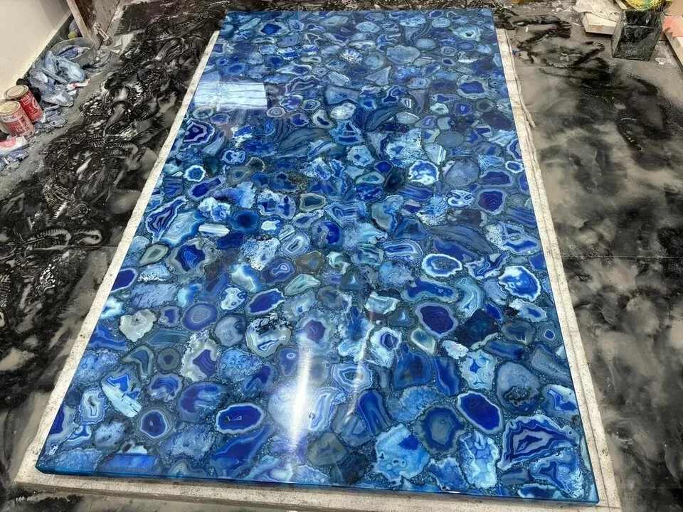Blue Agate Stone Dining Table, Handmade Furniture, Hallway Furniture Decors Top
