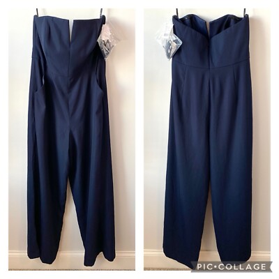 Dessy Collection Strapless Crepe Jumpsuit Navy Blue 16