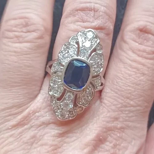 ¡NUEVO! Anillo QVC Nolan Miller Tallas 5 y 7 Azul Oscuro Zafiro Cristal Austri Rodio Foto 2 de 4