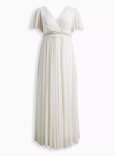 Maxi Vestido de Boda Tórrido Malla Cintura Imperio Ocasión Especial Blanco Nuevo con Etiquetas Nuevo 16X - Imagen 9 de 9