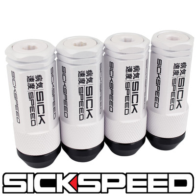 SICKSPEED 4PC WHITE CAPPED ALUMINUM 50MM 3PC LUG NUTS FOR WHEELS/RIM 12X1.25 N10