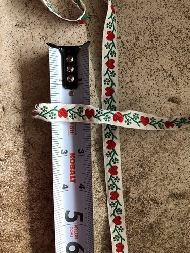 Vintage Embroidered Ribbon Floral & Red Hearts Over A Yard 41” Long 1/2” Wide - Picture 4 of 4