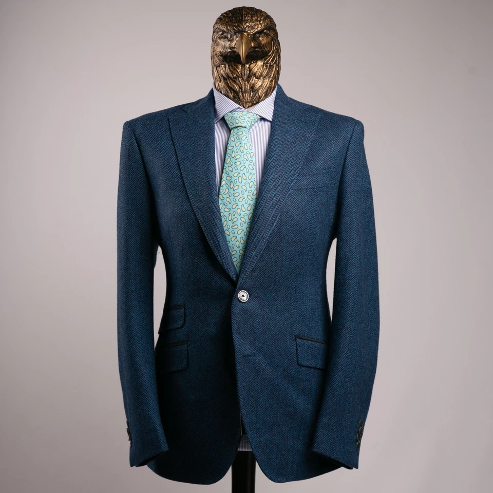 NWT $1950 PATRICK HELLMANN Pure Wool TWEED Herringbone Sport Coat Blue 40US/50IT - Image 4 of 4