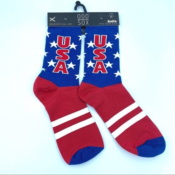 USA Crew Socks Odd Sox RED/WHITE/BLUE Stars & Stripes Men's Large 1-pair ~ NWT