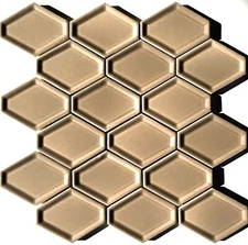 Concave Hexagon Taupe Soft Gray Oblong Ceramic Mosaic Tile Wall Backsplash