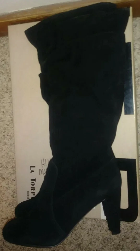 Lo último en Hollywood Botas de Gamuza Negras con Cremallera Tacón Alto hasta la Rodilla Talla 9 Foto 3 de 4