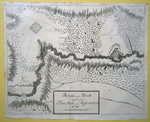 1715 Merian map of Battle of Stanilesti, part of Pruth River Campaign, Romania