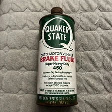 VINTAGE QUAKER STATE BRAKE FLUID 1 QUART CONE TOP CAN FULL