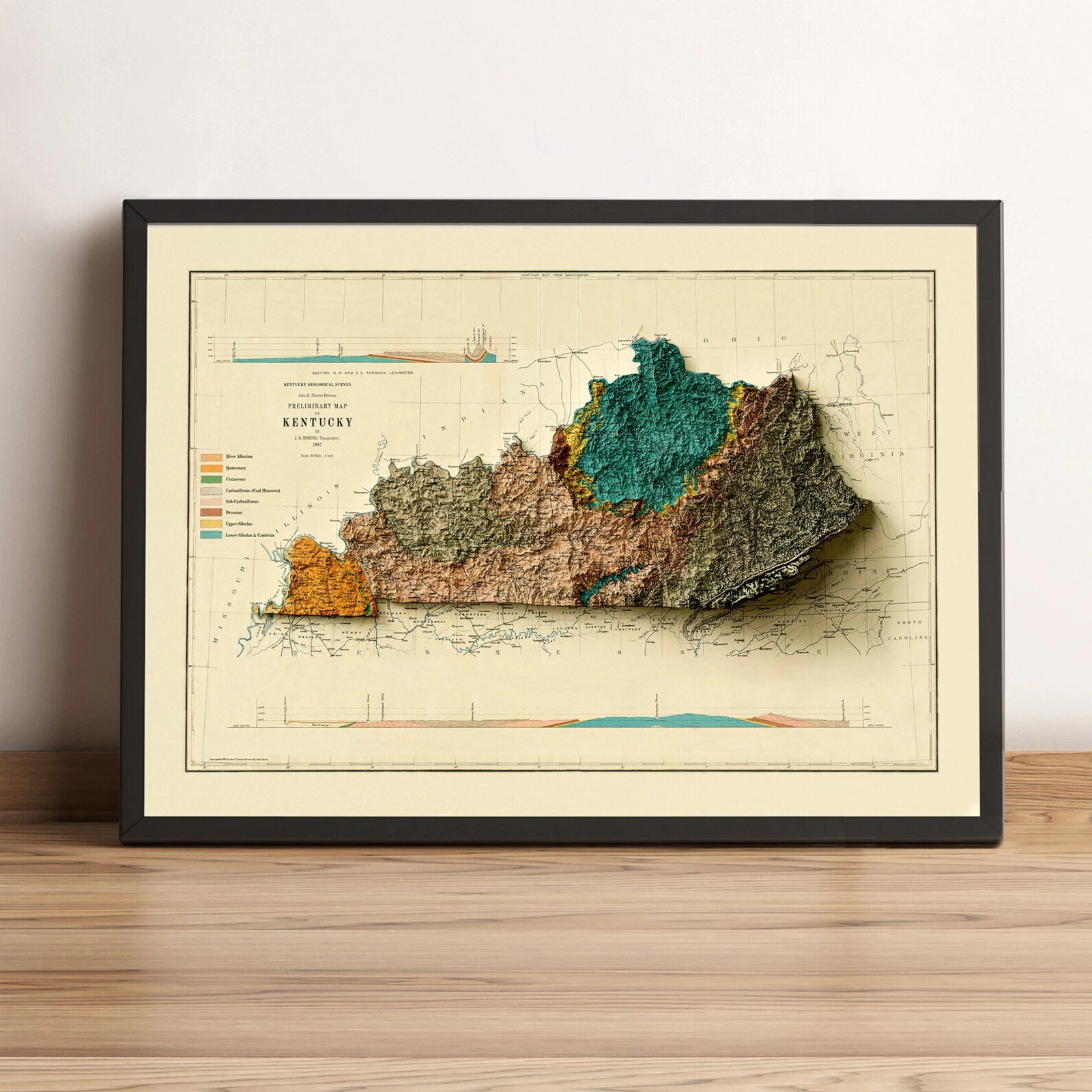 Kentucky Map, Kentucky 2D Relief Map, Kentucky Vintage Map - 2D Flat Print