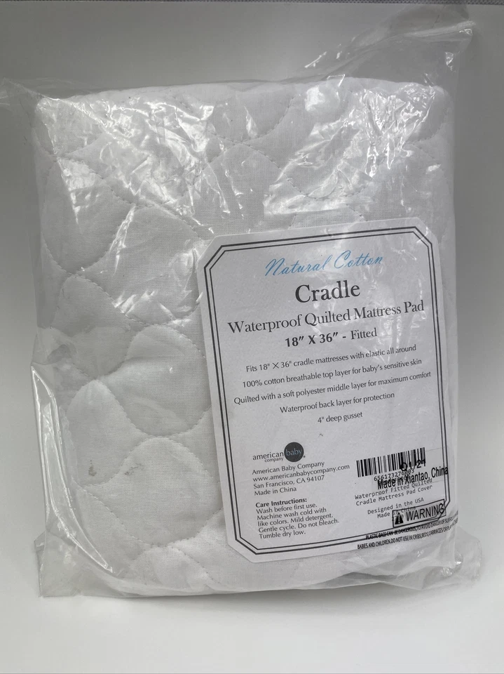 American Baby Co. Waterproof Quilted Cotton Cradle Mattress Pad Cover 18” 36” - Image 3 of 4