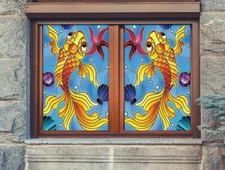3D Goldfish A261 Window Film Print Sticker Cling Stained Glass UV Sinsin