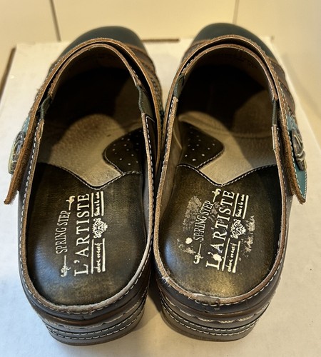 L’ Artiste Spring Step Mule Reggae Slide Clog Leather Brown Teal Women Sz37 VGUC - Picture 6 of 11