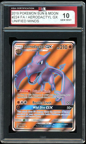 2019 Pokemon Unified Minds #224 Aerodactyl GX Full Art KSA 10 Gem Mint