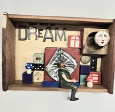 Upcycled DREAM Assemblage Found Object Art Shadow Box Room Decor