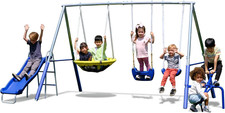 Taylor 700Lbs Metal Swing Set with Slide, Teeter-Totter Saucer for Kids