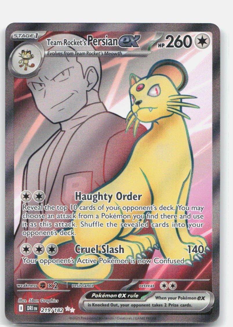Team Rocket's Persian ex 219/182 Ultra Rare Destined Rivals Pokemon Near Mint