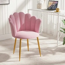 Velvet Accent Chair, Vanity Chair with Seashell Backrest and Golden Metal Legs