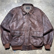 Golden Bear Vintage Leather Bomber Jacket Brown USA Made Patina Size Large