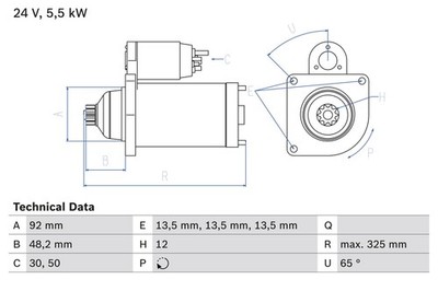 BOSCH Anlasser Starter 0 986 021 480 +130.90  Pfand für TOURING SCANIA 24V 1 2