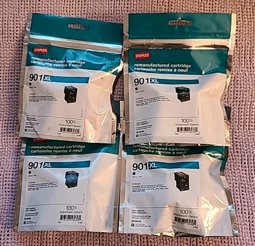 STAPLES HP 901XL PRINTER INK CARTRIDGES BLACK (BUNDLE LOT of 4)