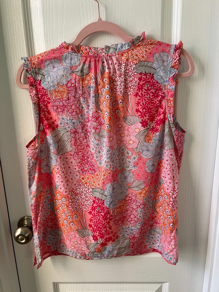 Talbots Womens Top Sleeveless Lightweight Pink Floral Top Ruffle Edge ...