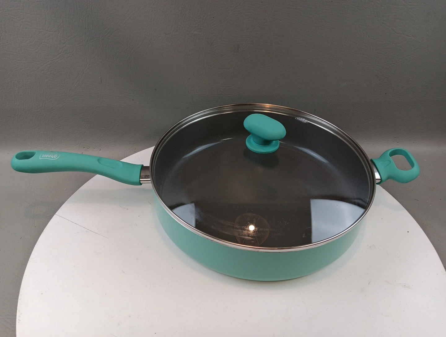 GreenLife Skillet Fry Pan Soft Grip Healthy With Lid Nonstick Turquoise 12" EUC
