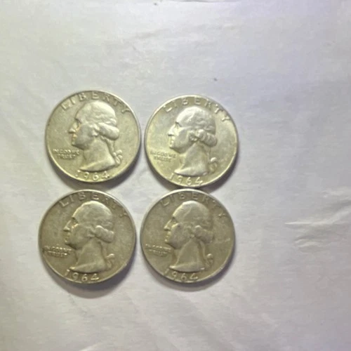1964 Washington Quarter Silver Lot of 4 Circulated Business Strike 25C US Coin