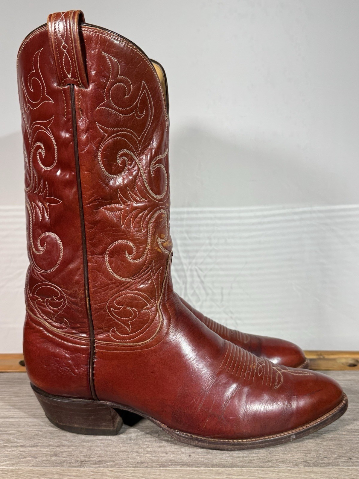 Vintage Men’s Tony Lama El Rey Cowboy Boots Size 12 D Cognac Leather Made In USA
