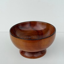 Vintage Hand Turned Wooden Pedestal Bowl Cherry Wood 6" Mid-Century MCM