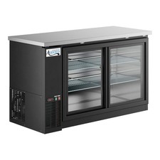 60" Black Counter Height Narrow Sliding Glass Door Back Bar Refrigerator with LE