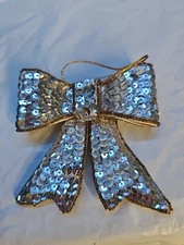 Vintage Silvestri Silver and Gold Sequin Classic Bow Chrismas Ornament