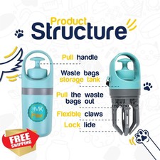 JMK Paw Dog Pooper Scooper, Portable Waste Bag Holder, Claw Pickup Tool