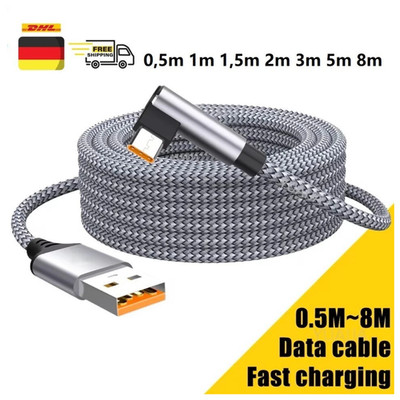 0.5m - 8m Type C USB-C USB 90° Angled Cable Fast Charging Cable for Samsung Huaw