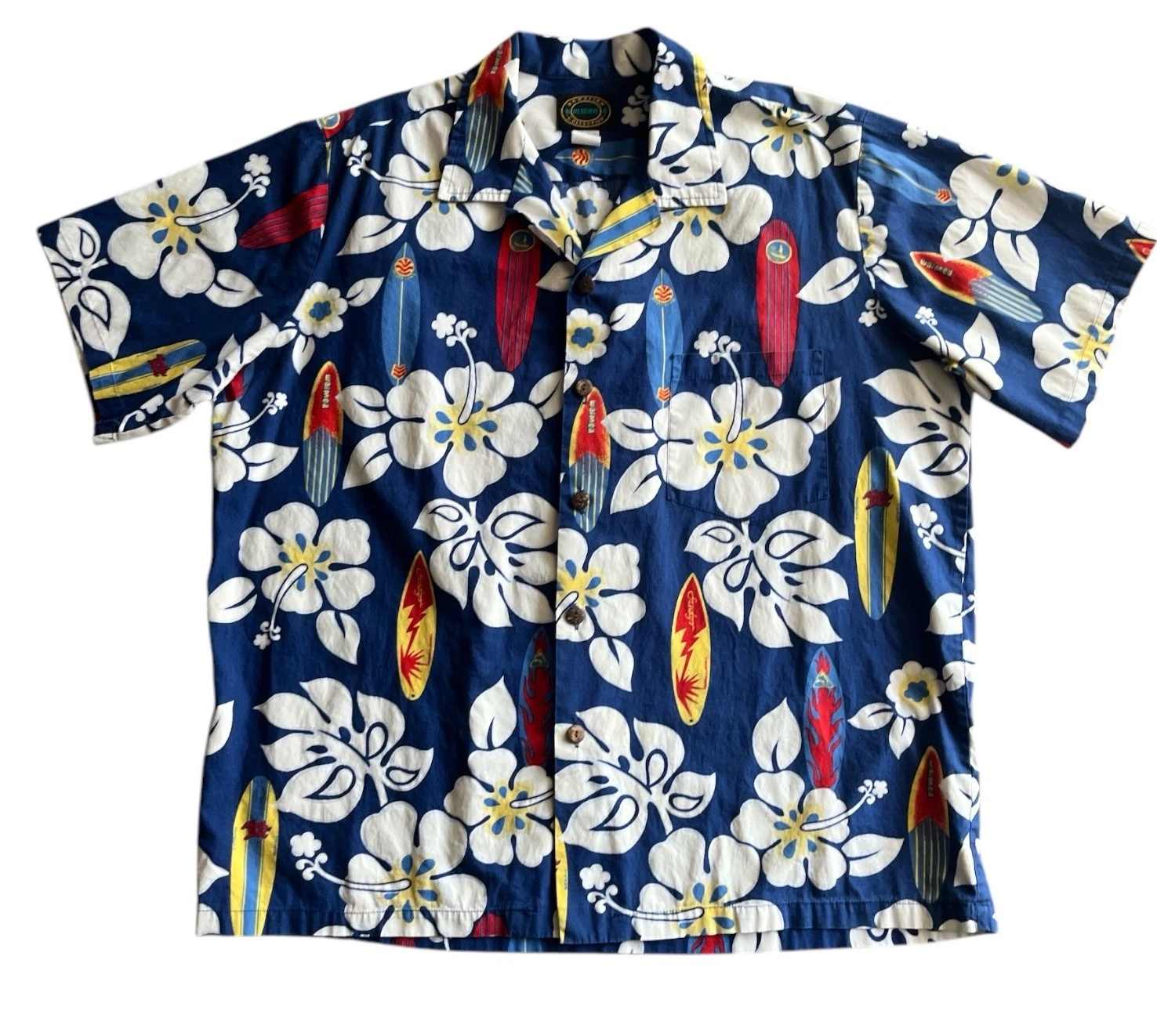 Hawaiian Reserve Collection Sz XL Cotton Floral Short Sleeve Shirt Blue
