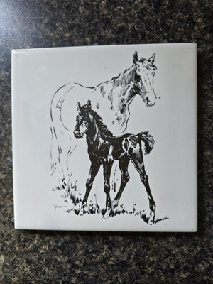 Mare And Foal Ceramic Tile For Hanging - Cincinnati, Ohio Kemper-Thomas Company 
