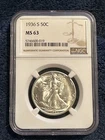 1936 S WALKING LIBERTY SILVER HALF DOLLAR, NGC MS63 **STUNNING COIN**