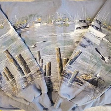 Vtg Art Unlimited Seaside Sweatshirt XL Henley Wrap Around AOP Sailboat Cottage