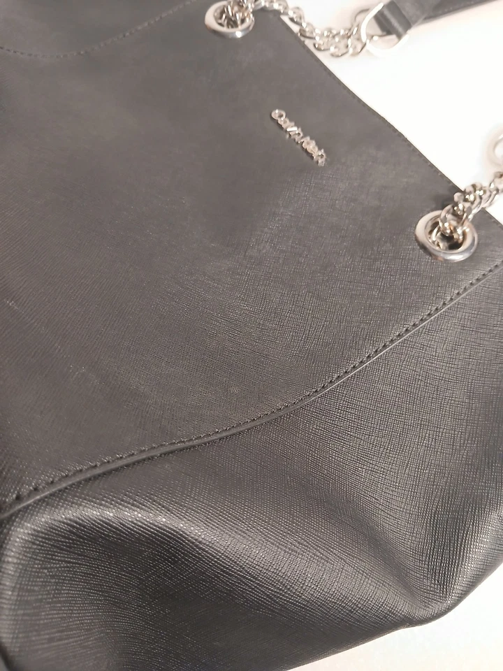 Calvin Klein Hayden Saffiano Black Leather Shoulder Bag – Silver Chain – Used - Image 4 of 4
