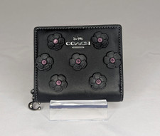 Coach Snap Wallet with Floral Applique - Black, Pink Rivets, Gunmetal, NWT