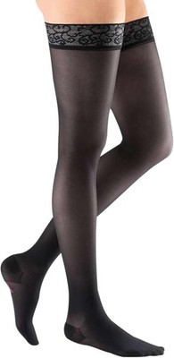 MEDI Sheer & Soft Thigh Highs Silicone Lace Band 8-15mmHg (Ebony) Size: D