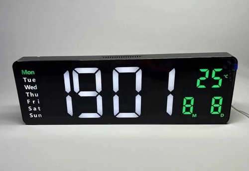 Extra Large 16” Inch Digital Alarm Wall Bed Clock Day Date Year & Temperature - Picture 2 of 23