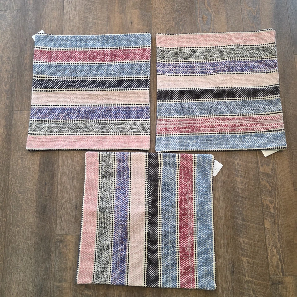 Pottery Barn Square Pillow Cover Silas Print Set of 3 Beachy Striped NWT 18" - Image 2 of 4