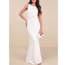 Lulus Love In Your Eyes Maxi Dress Womens 2XS Ivory Stretch Back Knotted Mermaid