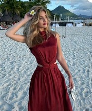 ZARA NWT WOMAN SS25 SATIN EFFECT CUT OUT MIDI DRESS TERRACOTTA | 2842/945_XS, S