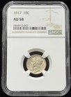 NGC AU 58 1917 US Mercury Dime Silver Coin 10C-003
