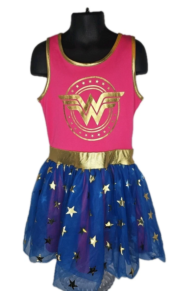 MUJER MARAVILLA Vestir DISFRAZ DE Halloween Rosa Lentejuelas Top Falda Azul Niño 6-6X Foto 2 de 4