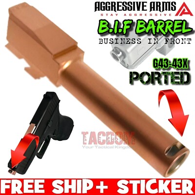 AGGRESSIVE ARMS B.I.F PORTED COMPENSATED Barrel for GL0CK 43 - 43x COPPER