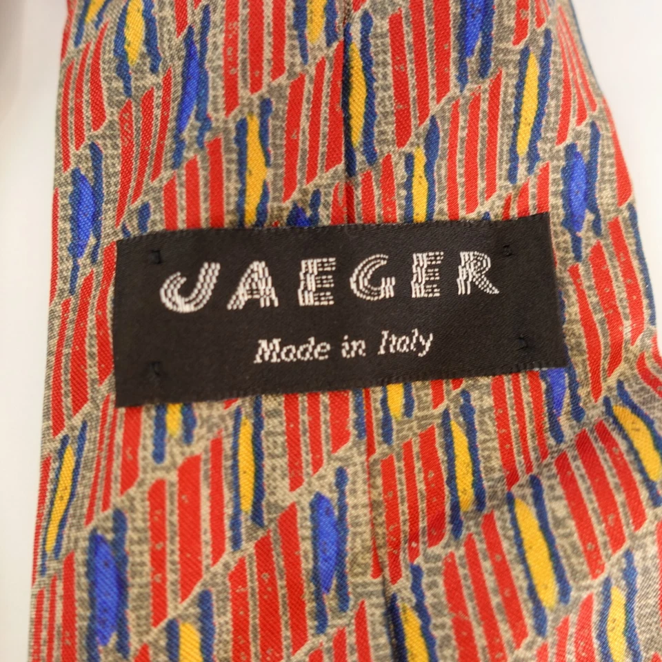 Corbata de cuello Jaeger para hombre roja azul geométrica seda traje de lujo arte abstracto audaz Italia Foto 4 de 4