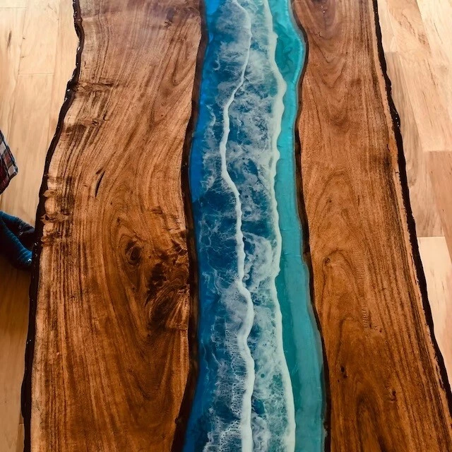 Ocean Beach Epoxy Table, Custom Dining Table, Resin River Wooden Furniture - Image 3 of 4
